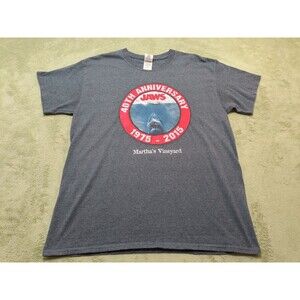 Jaws 40th Anniversary Shirt Mens L Gray Marthas Vineyard 1975-2015 Shark Graphic